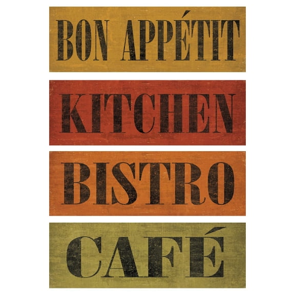 Colorful Kitchen Signs...Bon Appetit, Kitchen, Bistro, Cafe; Four 18x6in Prints