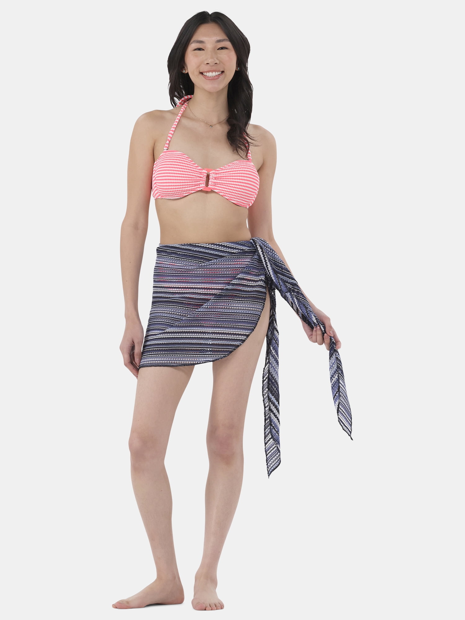 No Boundaries Women's Polyester Stripe Pareos, One Size, Blue Multi