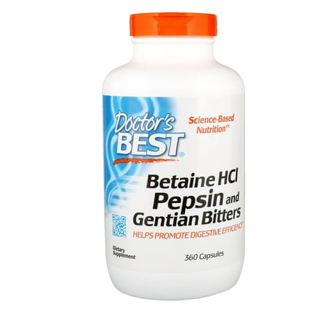 Doctor's Best Betaine HCI Pepsin and Gentian Bitters, Non-GMO, Gluten Free, Digestion Support, 360