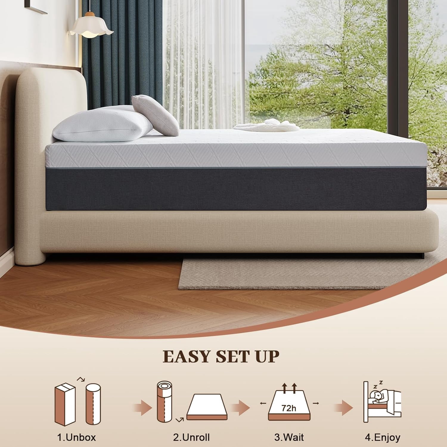 10-Inch Full Size Gel Memory Foam Mattress, Medium Firm Support, Pressure Relief, Motion Isolation, Fiberglass-Free
