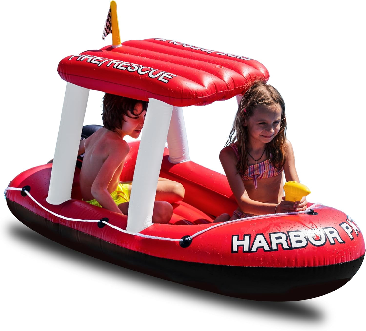 Zone Tech Fireboat Squirter Inflatable Pool Toy, Fire Rescue Theme, Red and White