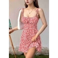 thumbnail image 6 of Women'S Boho Floral Dress Romper Spaghetti Strap Smocked Dress Pink S, 6 of 7