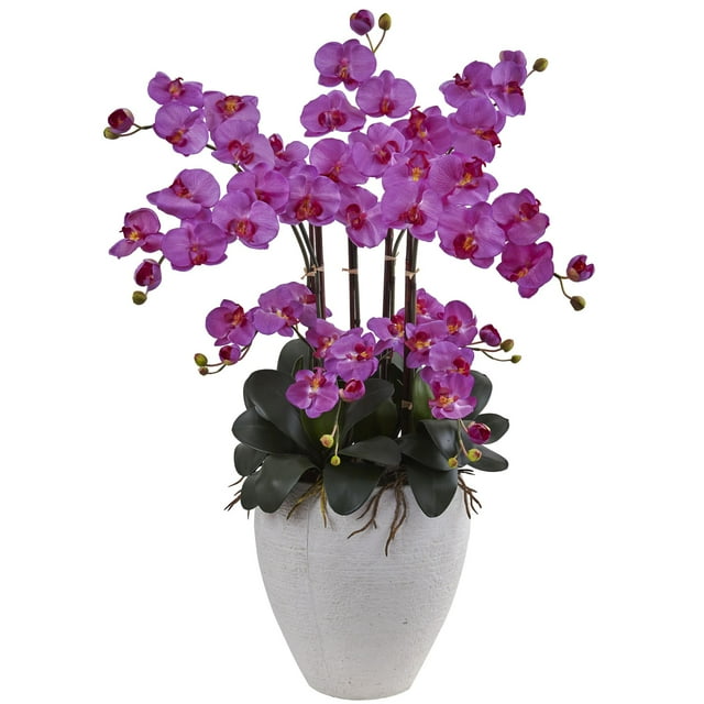 Nearly Natural 1420-OR Phalaenopsis Orchid with White Planter