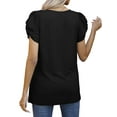 thumbnail image 5 of QAFOPEH Women V Neck Twist Knotted Puff Short Sleeve Solid Color Top, 5 of 5