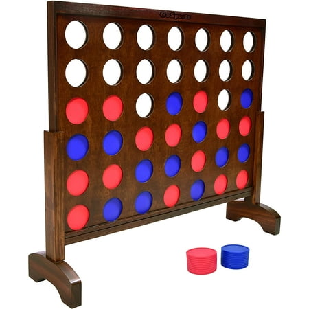GoSports Giant Wooden 4 in a Row Game - Choose Between Classic White or Dark Stain, and 3 Foot Width - Jumbo 4 Connect Family Fun with Coins, Case and Rules