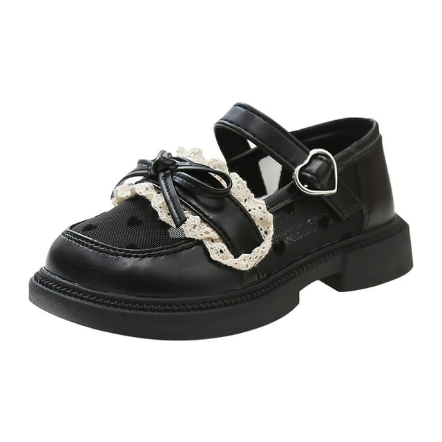 NOKIO Girls 𝖬ary Jane Princess Shoes, Mesh Bowknot Rufle Lace 𝖫oafers with Adjustable Strap, Breathable Flat Sandals for Dress Up