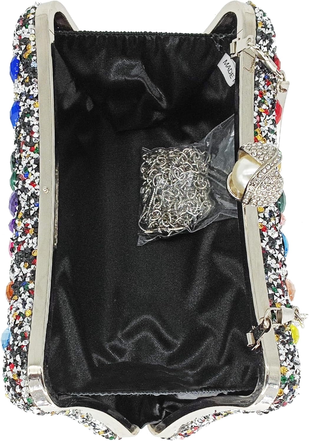 Kwuty Rhinestone Clutch Purses for Women Evening Wedding Formal - Round Pearl Clasp Handbag - Crystal Diamond Bag