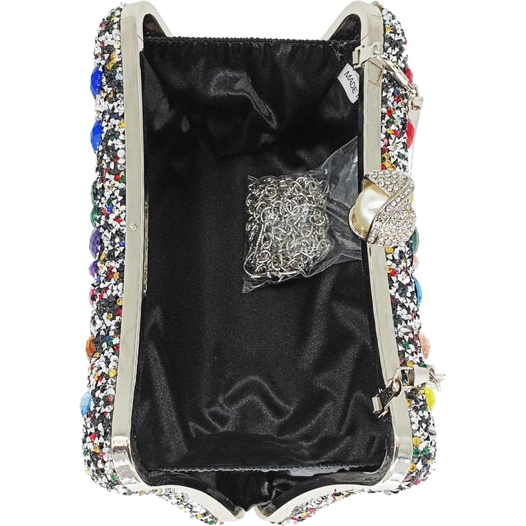 Sparkly Rose Rhinestone Evening Clutch - Women's Luxury Party Wedding Bag With Chain