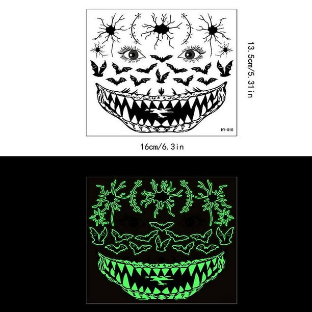 18 Sheets Halloween Temporary Face Tattoos Luminous Glow in the