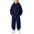 thumbnail image 5 of ITSAME Girls 2-Piece Outfits Long Sleeve Hooded Sweatshirt and Sweatpants Set Fall Winter Casual Active Clothing Navy Size 14, 5 of 9