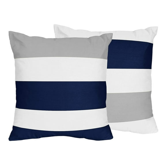 CintBllTer Navy Blue, Gray and White Decorative Accent Throw Pillows for Stripe Collection - Set of 2
