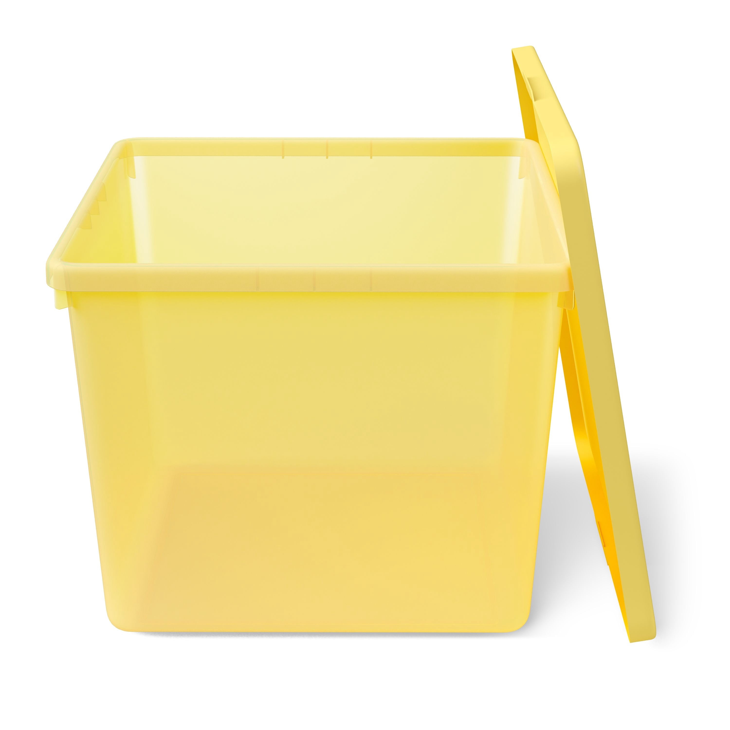 Mainstays Kids Yellow Large Plastic Storage Bin with Lid, 4 Pack