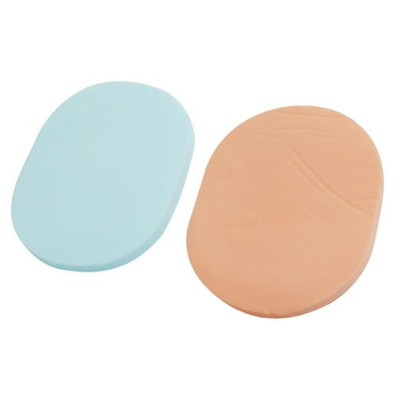 Unique Bargains 2 Pcs Oval Shaped Sponge Powder Puff Facial Face Pad Makeup Tool Women Lady Light Blue Pale Pink