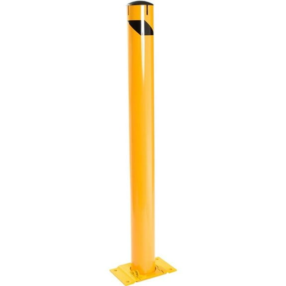 Global Industrial 670582 Steel Safety Bollard with Removable Base & Cap - Black Hazard - 5.5 x 60 in.