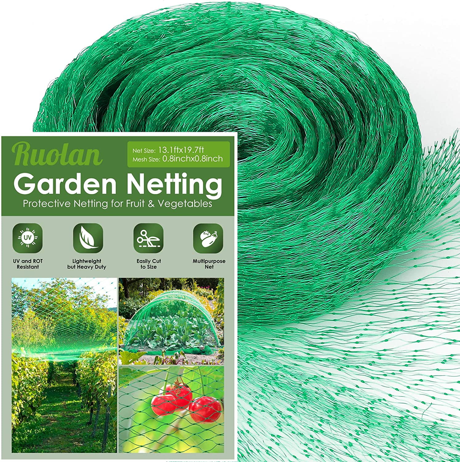 Fruit Tree Poultry Protection Net Bird Netting for Garden 14 ft X 14 ft 3/4 Mesh Trees Squirrels Easy to Use Reusable Protective Net for Garden Plants Tangle Free Extra Strong Against Deer 