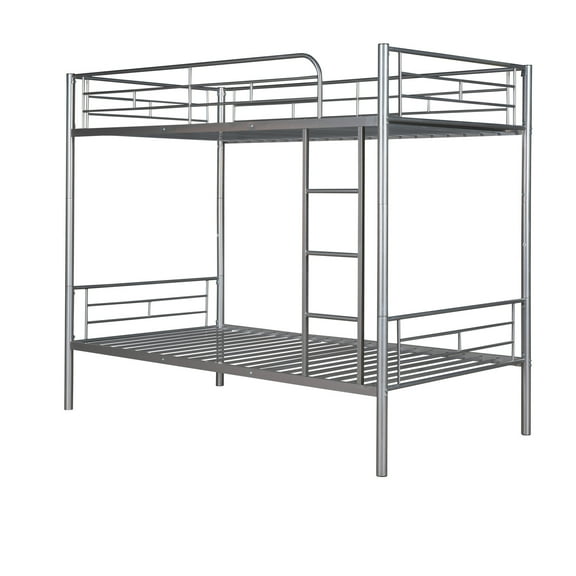 imerelez Twin Over Twin Metal Bunk Bed (Silver)