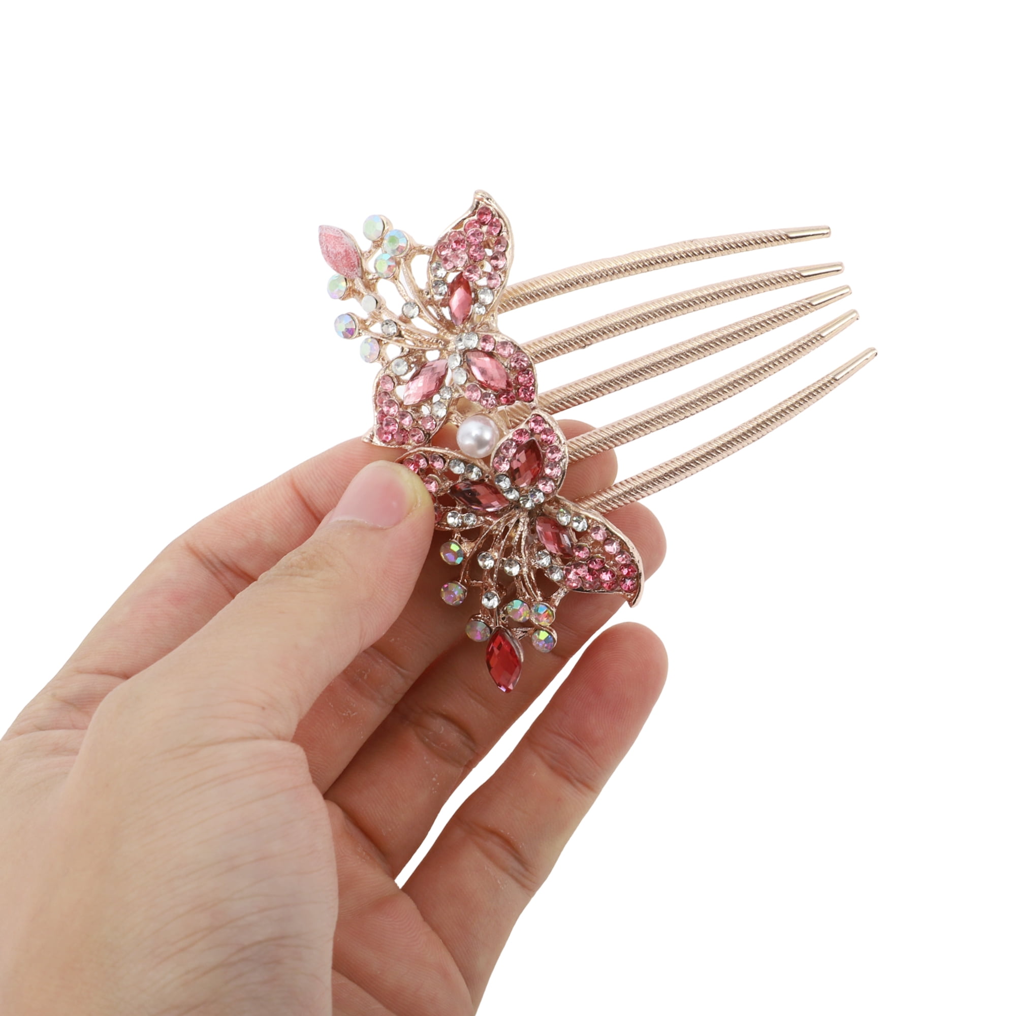 Unique Bargains 1 Pc Women Two Flowers Hair Insert Comb Red