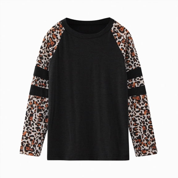 WUANDIXFA Toddler Girl Shirts Girls Fashion Toddler Kids Little Girl's Crewneck Solid Basic T Shirt Tops Long Sleeve Loose Casual Fall Blouse Tee Tops,Black,3-4 Years