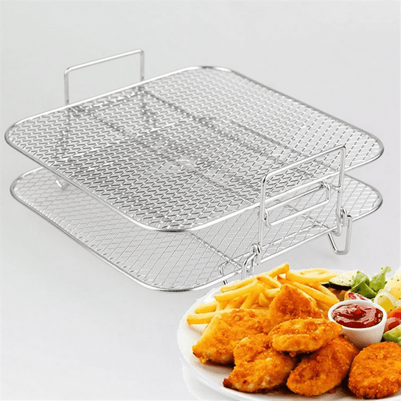 Stainless Steel Airfryer Pot Double Layer Rack Square 5QT/5.7QT/6.8QT