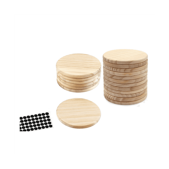 20Pcs Unfinished Wood Coasters, 4 Inch Round Blank Wooden Coasters for Crafts with Non- Silicon Dots