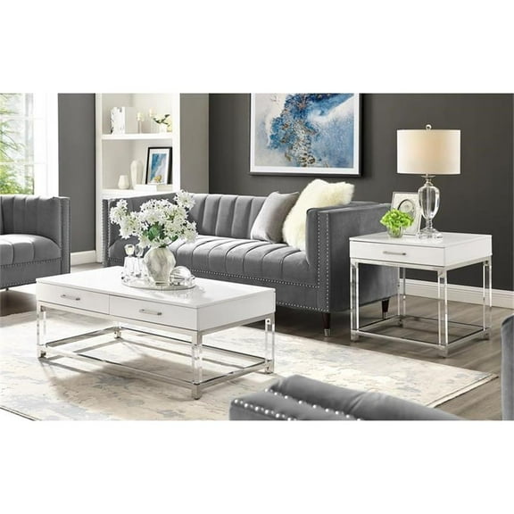 Posh Living Briar 1-Drawer Metal End Table with Acrylic Legs - White/Chrome