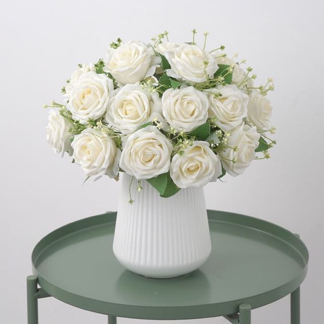 Ramo de rosas artificiales | Arreglo floral artificial | Decoración floral artificial de 9 cabezas para el hogar, sala de estar, bodas y centros de mesa
