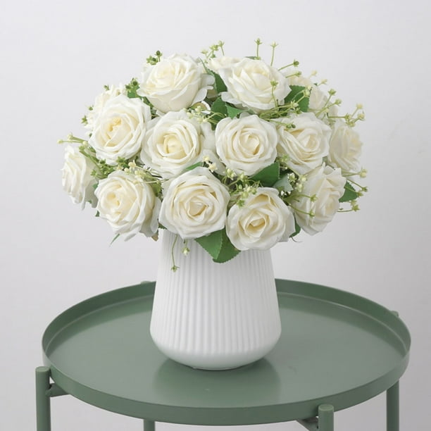 Ramo de rosas artificiales | Arreglo floral artificial | Decoración floral artificial de 9 cabezas para el hogar, sala de estar, bodas y centros de mesa