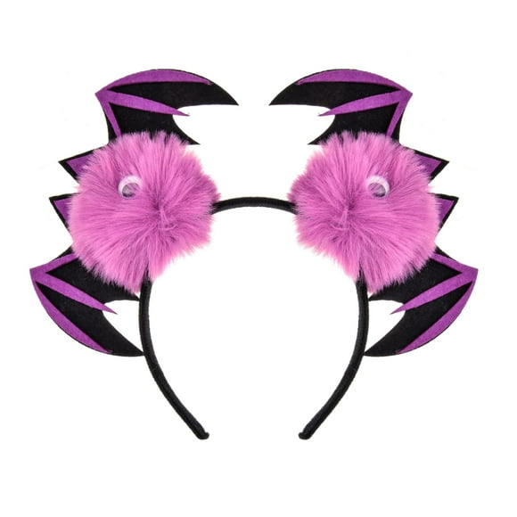 A Miaow Diadema con orejas de ratón de Halloween, calabaza, fantasma, calavera, veneno, manzana, aro para el pelo, lazo brillante, disfraz para mujer (murciélago morado)