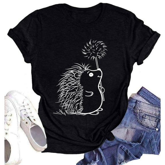 NAMTYQX Women's T-Shirts Casual mit Print Soft Print Short Sleeve Crew-Neck Light Plus Size Loose Fitting Casual Tops for Women Black Size 2XL