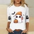 thumbnail image 2 of aohooy Halloween Shirt for Women 2025 3/4 Sleeve Funny Graphic T-Shirts Casual Crewneck Witch Pumpkin Ghost Tunic Tops White,XL, 2 of 3