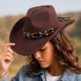 thumbnail image 3 of Qwertyu Western Cowboy Hat for Men Women Wide Brim Fedora Hat with Buckle Belt Fashion Vintage Jazz Cap Coffee, 3 of 6