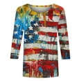 thumbnail image 3 of GERsome American Flag Tops for Women 4th of July Patriotic T-Shirt USA Flag Stars Stripes Graphic 3/4 Sleeve Crewneck Shirts Loose Fit Summer Tee S-5XL, 3 of 3