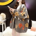 thumbnail image 2 of Wang6 Women Plus Size Long Cardigans Sweaters Trendy Long Sleeve Button Drop Shoulder Knit Sweater Coat Fall Open Front Floral Jacquard Outwear Tops with Pocket Grey One Size, 2 of 6