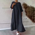 thumbnail image 2 of cfhntfmh Robes Grande Taille pour Femmes Confortables en Coton et Lin Col Rond Robe Décontractée d'Automne avec Bordure avant Manches Longues Maxi Robe, 2 of 6