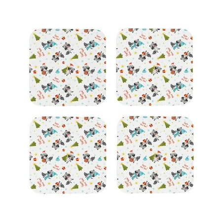 

Yiaed happy new year Raccoon Print Leather Coasters for Drinks - Cup Coasters Coffee Table Kitchen Table Bar Home & Office Gifts Handmade Drink Coasters-Square