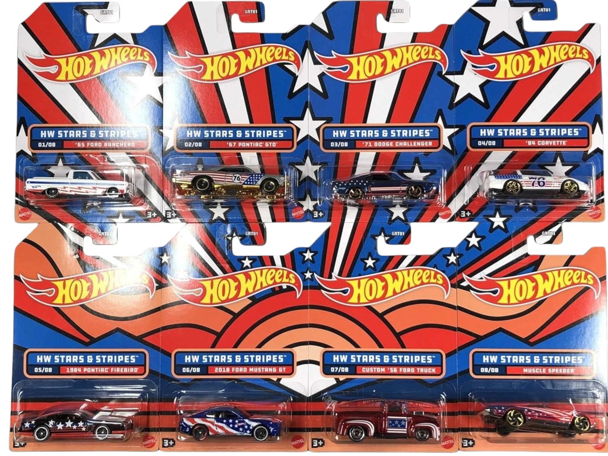 Hot Wheels 2022 HW Stars and Stripes Complete Set of 8 Diecast Vehicles GRT01-956C