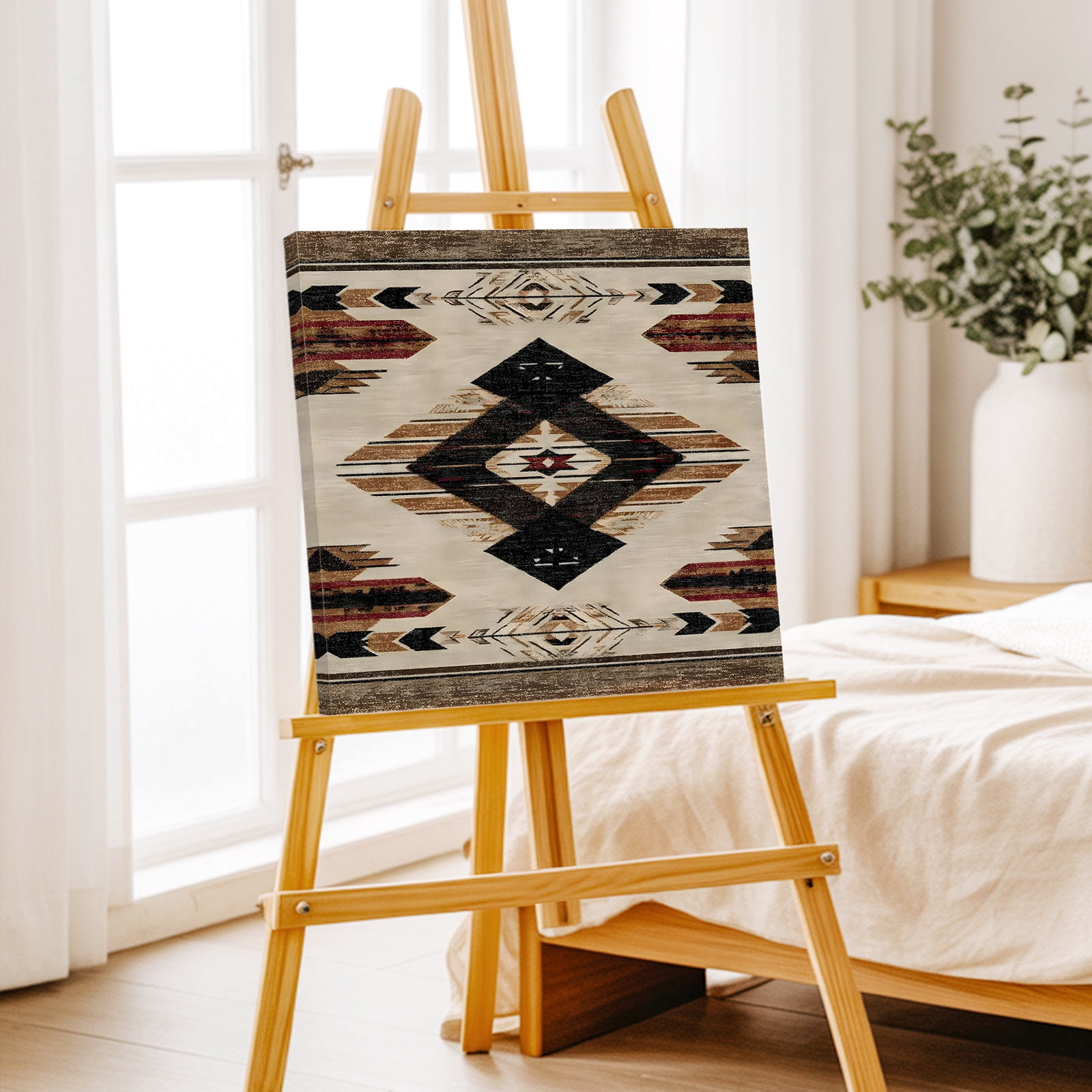 Southwestern Canvas Wall Art for Living Room, Rustic Native American Aztec Bohemian Poster Print Painting for Bedroom Office Home Decoration Wall Pictures Prepare To Hang 16"x16"