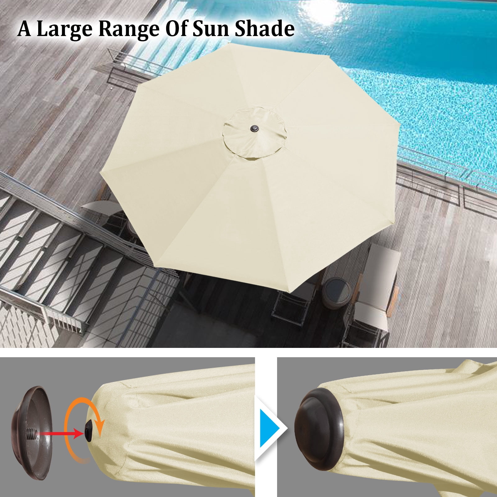 Sunrise Outdoor 10' Patio Umbrella 8 ribs with Tilt and Crank Garden Parasol Market Sunshade Umbrella (Ecru)