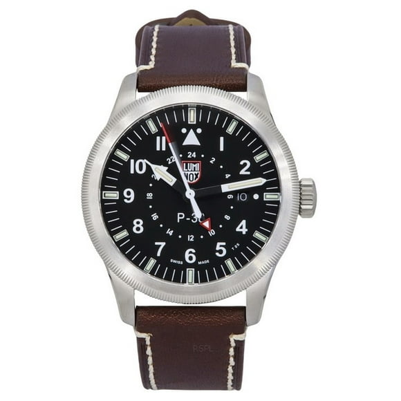 Luminox Air Pilot P-38 Lightning GMT Leather Strap Black Dial Swiss Quartz XA.9521 100M Men's Watch