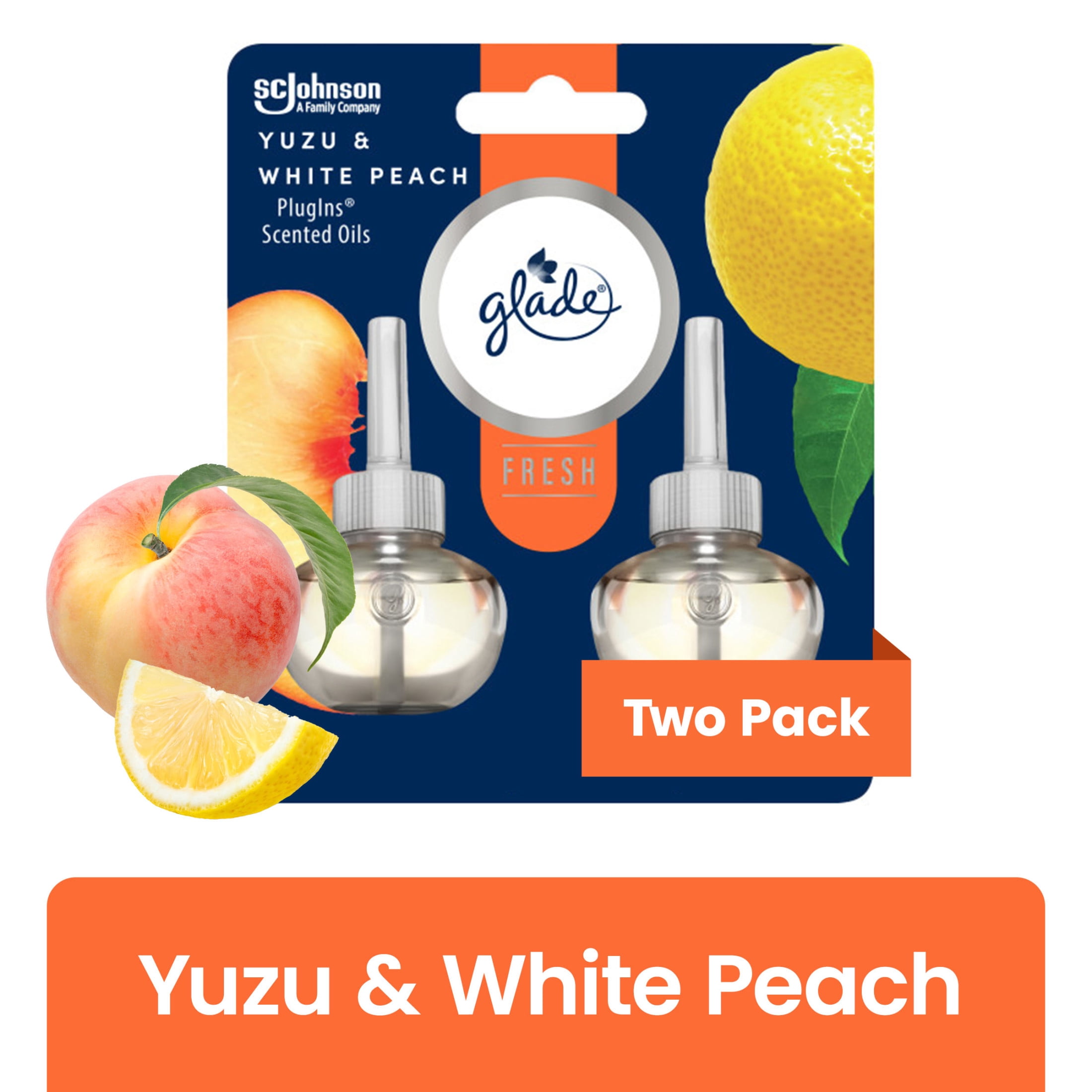 (3 pack) Glade PlugIns Scented Oil Refills, Air freshener, Yuzu Peach, Infused with Essential Oils, 0.67 oz, 2 Count