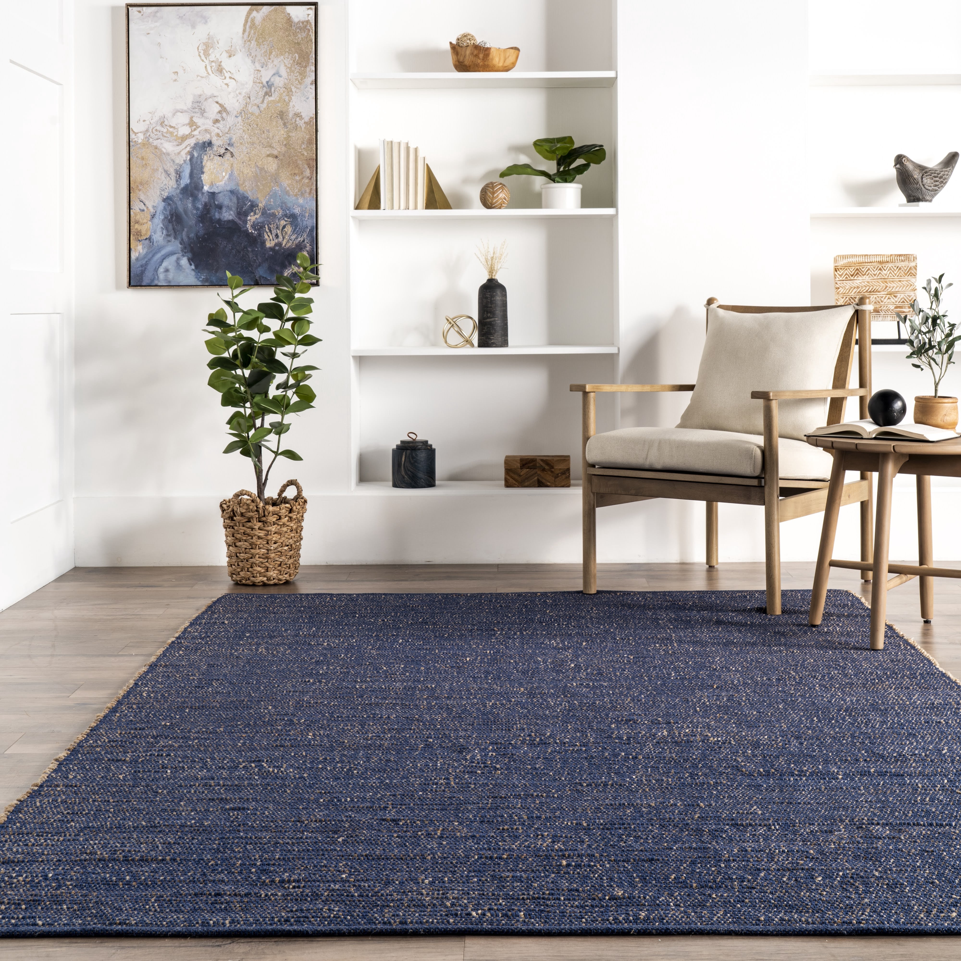 nuLOOM Elfriede Jute Blend Blue 4' x 6' Farmhouse Area Rug
