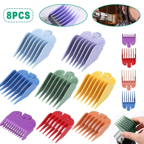 POINTERTECK Professional 8 Color Hair Clipper Guide Combs Clipper Guard Combs Attachment #3170-400- 1/8” to 1 -Great Fits for Professional Most Hair Clippers Beard Trimmer