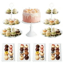 TINANA 7-Piece Dessert Stand Set, 3-Tier Cupcake Stands, Plastic Cake Stand and Serving Trays for Wedding Party Baby Shower