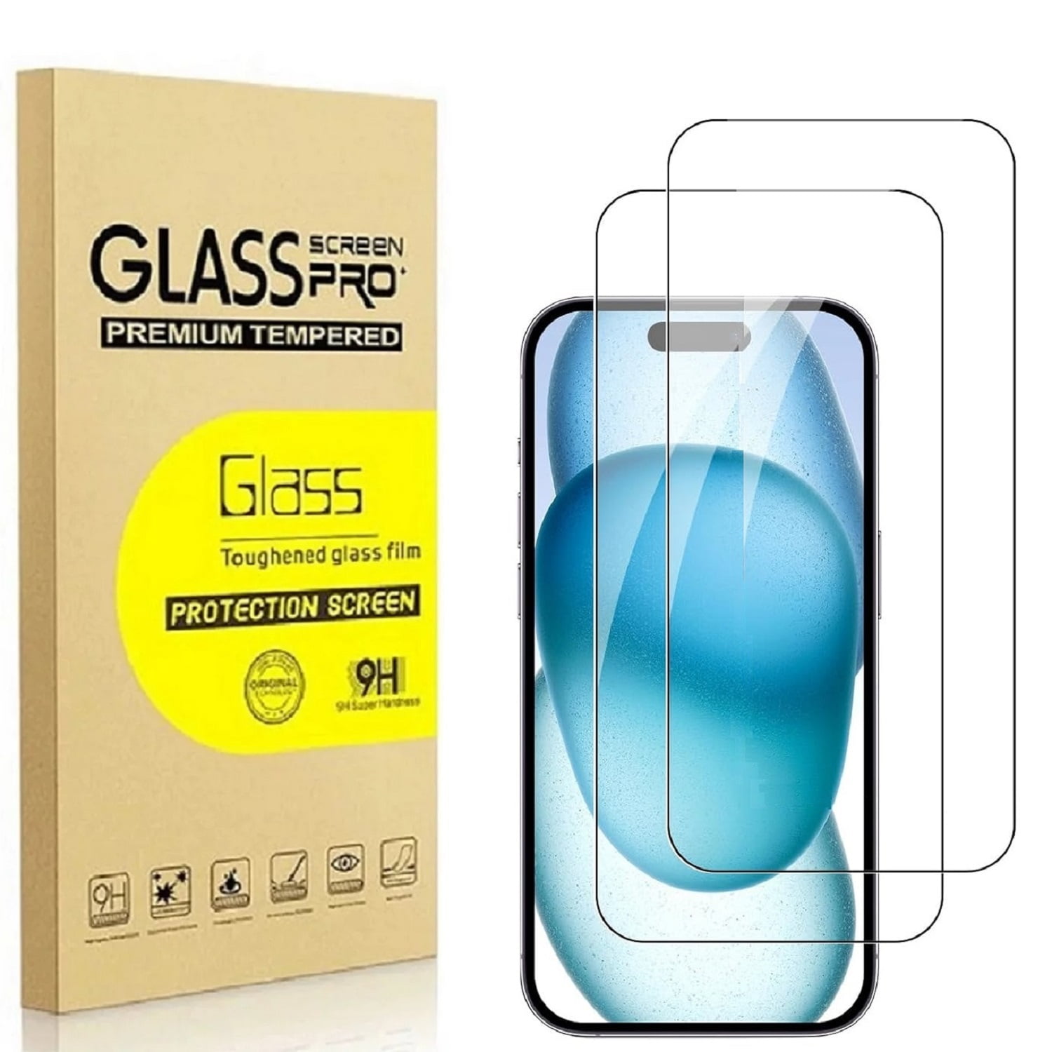 2 Pack for iPhone 15 Screen Protector, 9H Clear Tempered Glass Screen Protector for iPhone 15, Easy Installation, Bubble Free
