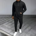 thumbnail image 2 of safuny Men Tracksuit Out 2-Piece Set Long Sleeve Waffle Quarter Zipper Shirt Pants Fashion Set Pockets Sweatsuits Spring Outfits Cotton Black L, 2 of 9