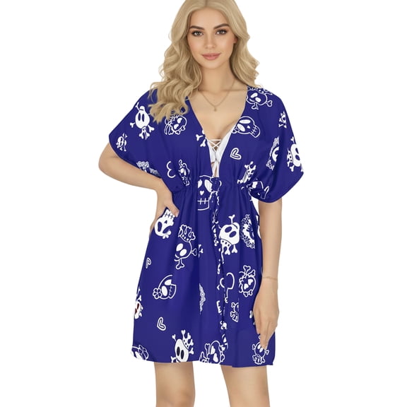 HAPPY BAY Women's Beachwear Summer Swim Beach Cover Ups for Swimwear Costumes Party Bikini Mini Dress Swimsuit Coverups for Women XL-XXL Skull Royal Blue