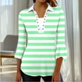 thumbnail image 3 of Lmnyox Women's Shirts Fashion 3/4 Length Sleeve V Neck Striped Tops Casual Dressy Button Collared Golf Shirts, 3 of 7
