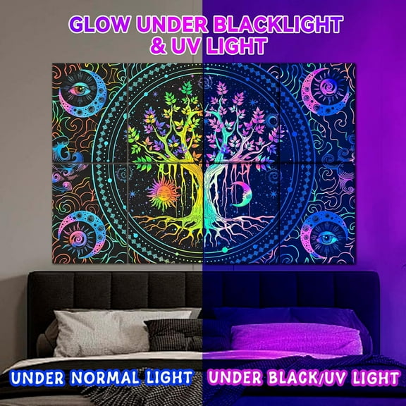 8 Pack Blacklight Acoustic Panels, 48"x32" Reactive Soundproof Wall Panels, -Adhesive Decorative Sound Absorbing Panels for Studio, Home, Office