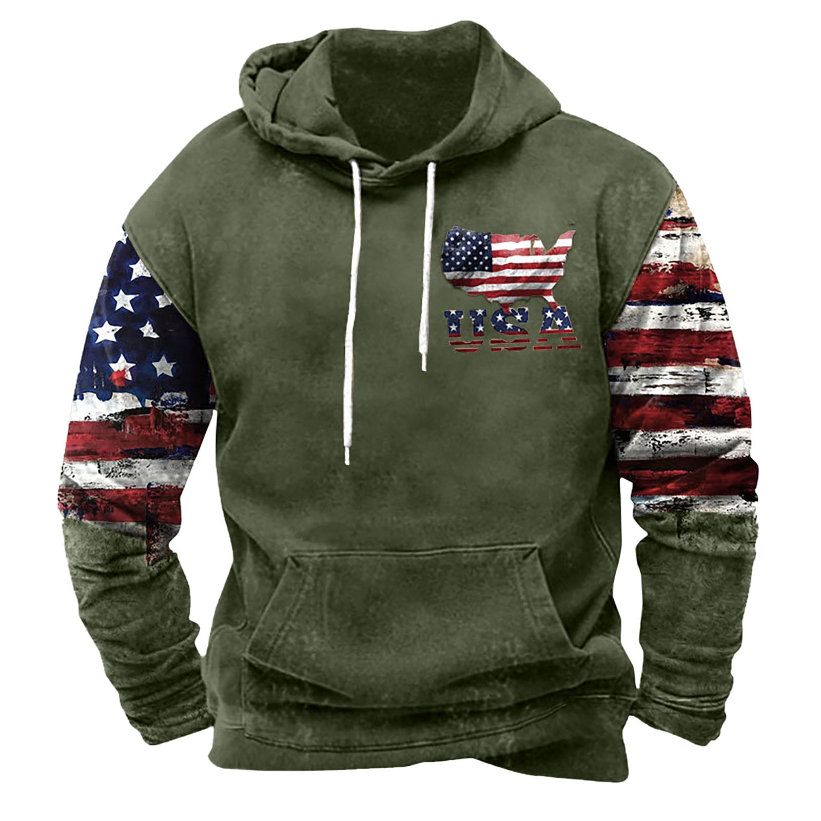 DDAPJ pyju Mens Independence Day Sweatshirts American Flag Graphic Pullover Hoodies Drawstring Long Sleeve Patriotic Hoody Tops Army Green M