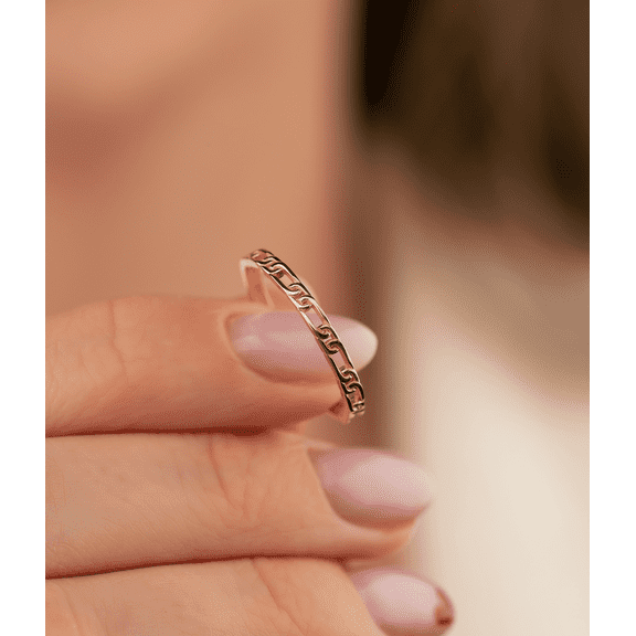 14K Solid Gold Paper Clip Link Bangle Ring